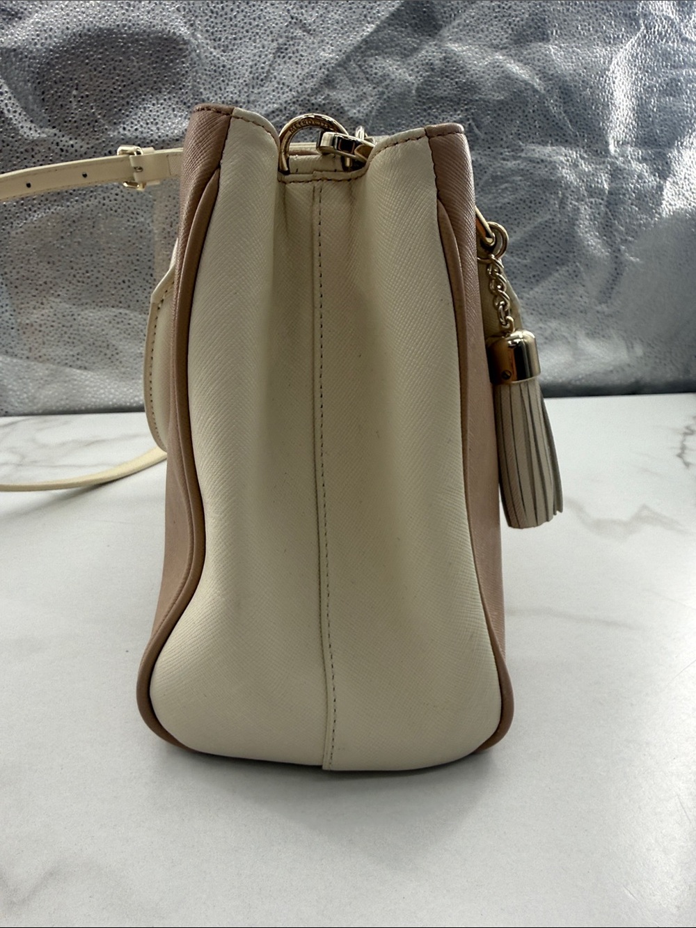 Metro city Structured Blush Satchel with Cream Trim and Tassel Accent - Picture 6 of 15